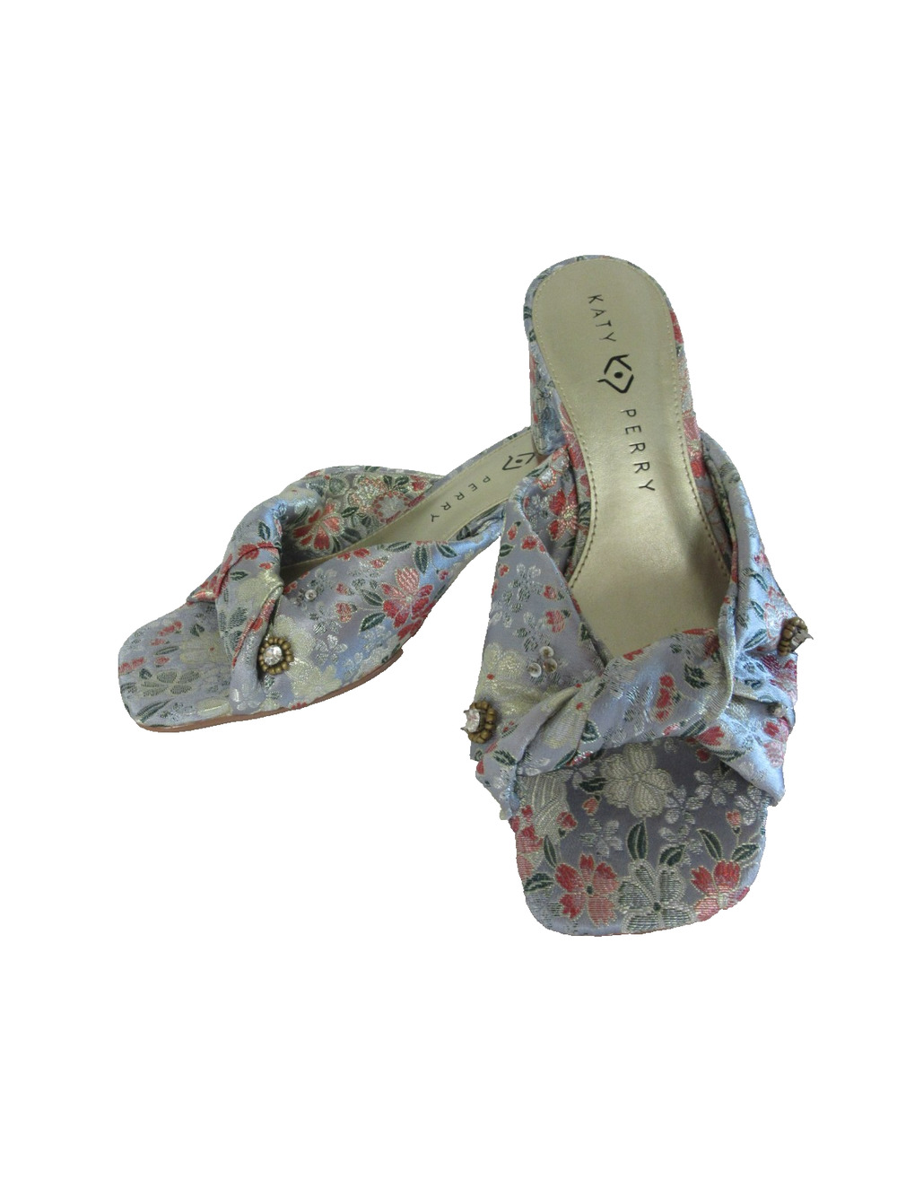 KATY PERRY The Tooliped Twisted Slides Sandal 8M Satin Floral Pattern Cushioned